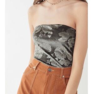 Urban Outfitters Gray Velvet Floral Tube Crop Top Size S
